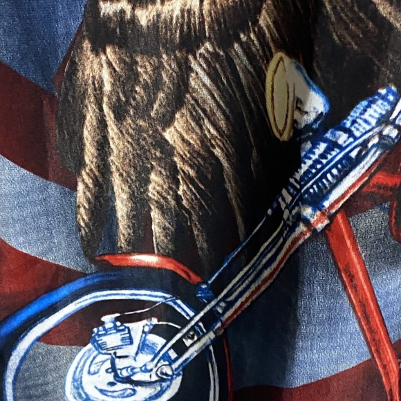 DRAGONFLY ROADHOUSE Mens Red Button Up Short Sleeve Shirt Size M Eagle USA Biker - Picture 5 of 9